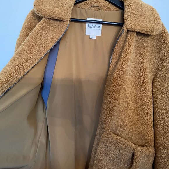 UpWest Tan Camel Teddy‎ Bear Sherpa Bomber Jacket Size Small - Picture 4 of 9